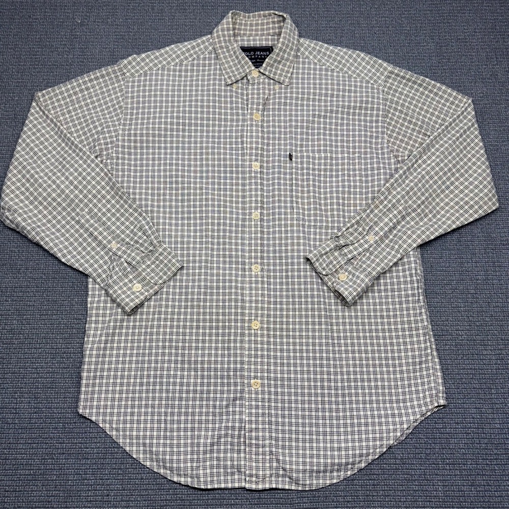 Polo Jeans Co Ralph Lauren Mens Large Plaid Button Down Shirt Longβ Sleeve Cream